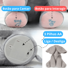 Elefante de Pelúcia Esconde-Esconde - Canta Música e Interage